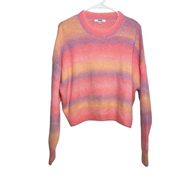 BB Dakota Sweater Women's Medium Knit Striped Cropped Pullover Plush Colorful - Picture 1 of 9